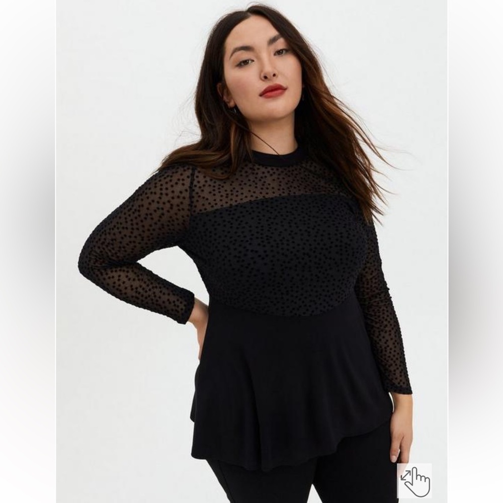 Torrid Black Star Mesh & Premium Ponte Peplum Top
